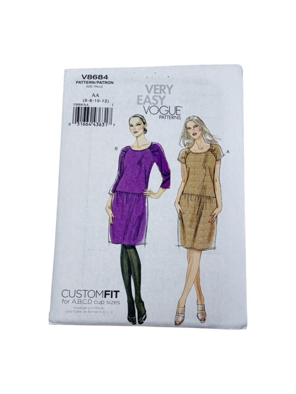 Vogue V8684 Very Easy Top Skirt Custom Bust A-D Size 6-12 Sewing Pattern Uncut